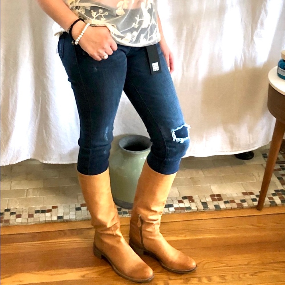 Anthro Smart Jeans Emma 27  Denim Stretch Dark Wash Distrssed - Picture 4 of 8